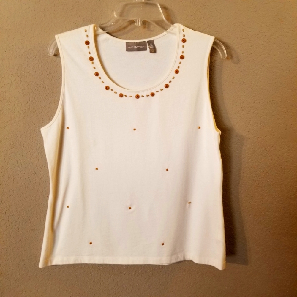 Croft & Barrow Womens Cream Colored Sleeveless Top Embellished w/ Beads Size XL